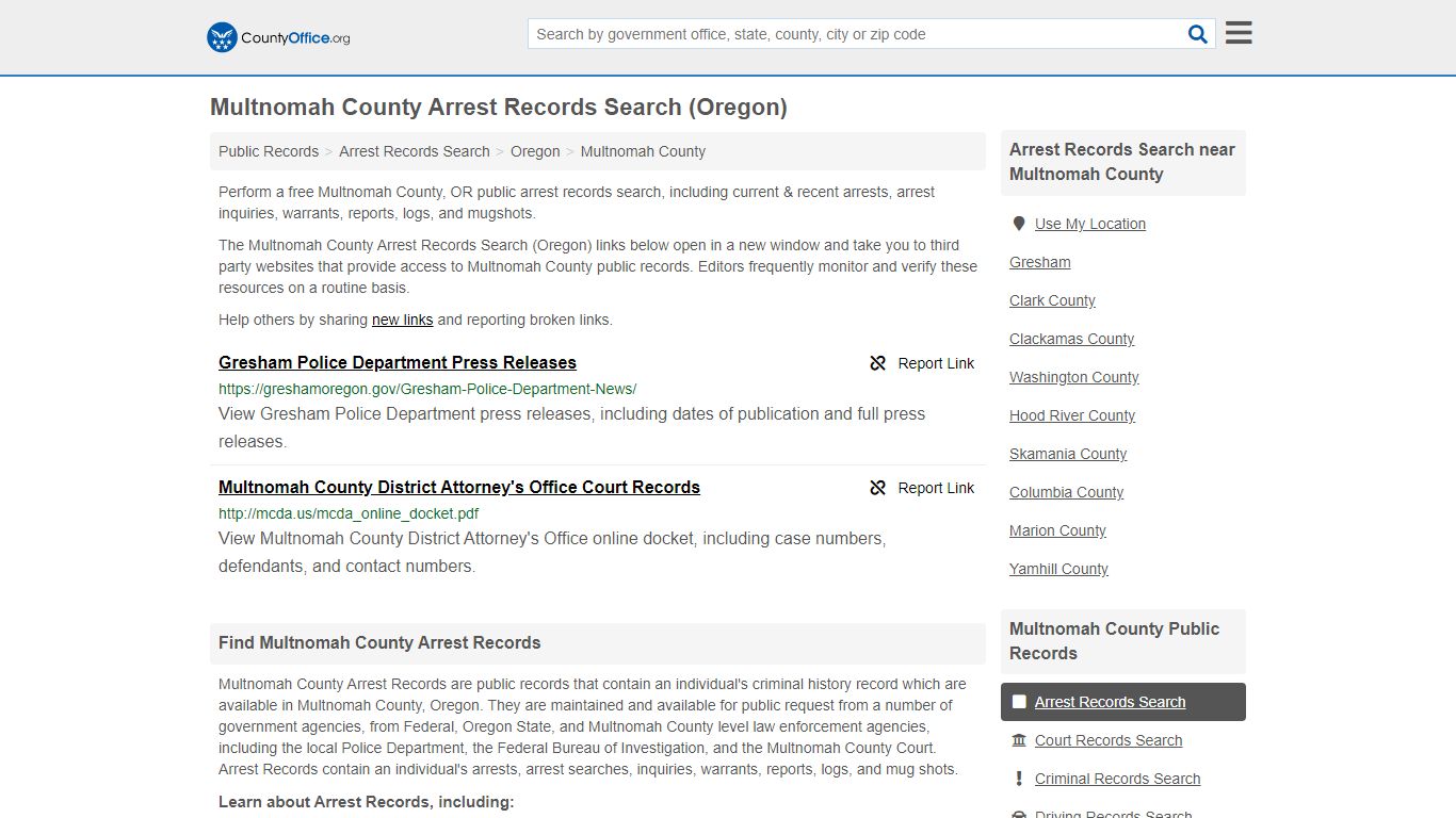 Arrest Records Search - Multnomah County, OR (Arrests ...